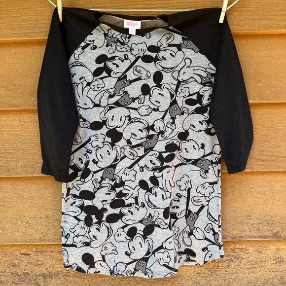 LuLaRoe Tops - LulaRoe Mickey Mouse Top Black Gray 3/4 Sleeve Baseball Tee Shirt Size S